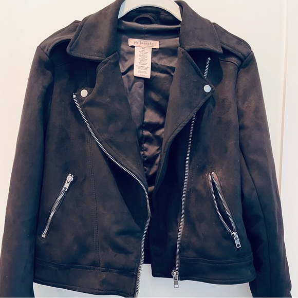 Rock it! PHILOSOPHY (EUC, Size S), Black Vegan Suede, Lined, Cropped Moto Jacket - Picture 2 of 10
